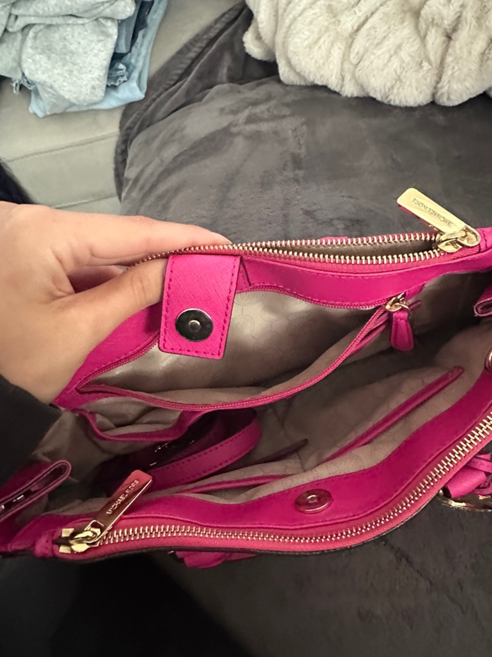 Michael Kors Hot Pink Saffiano Satchel with Gold Hardware - Picture 3 of 3